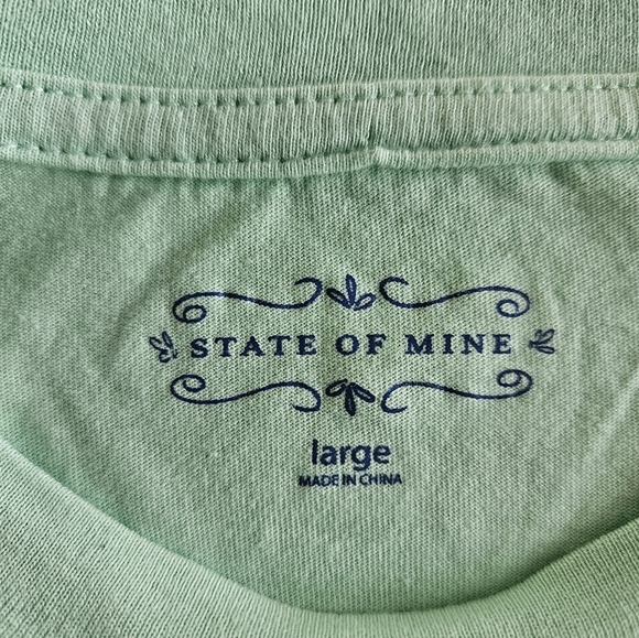 State Of Mine Embroidered Italics "Indiana" Bows Mint Green Shirt Size Large - Picture 3 of 4